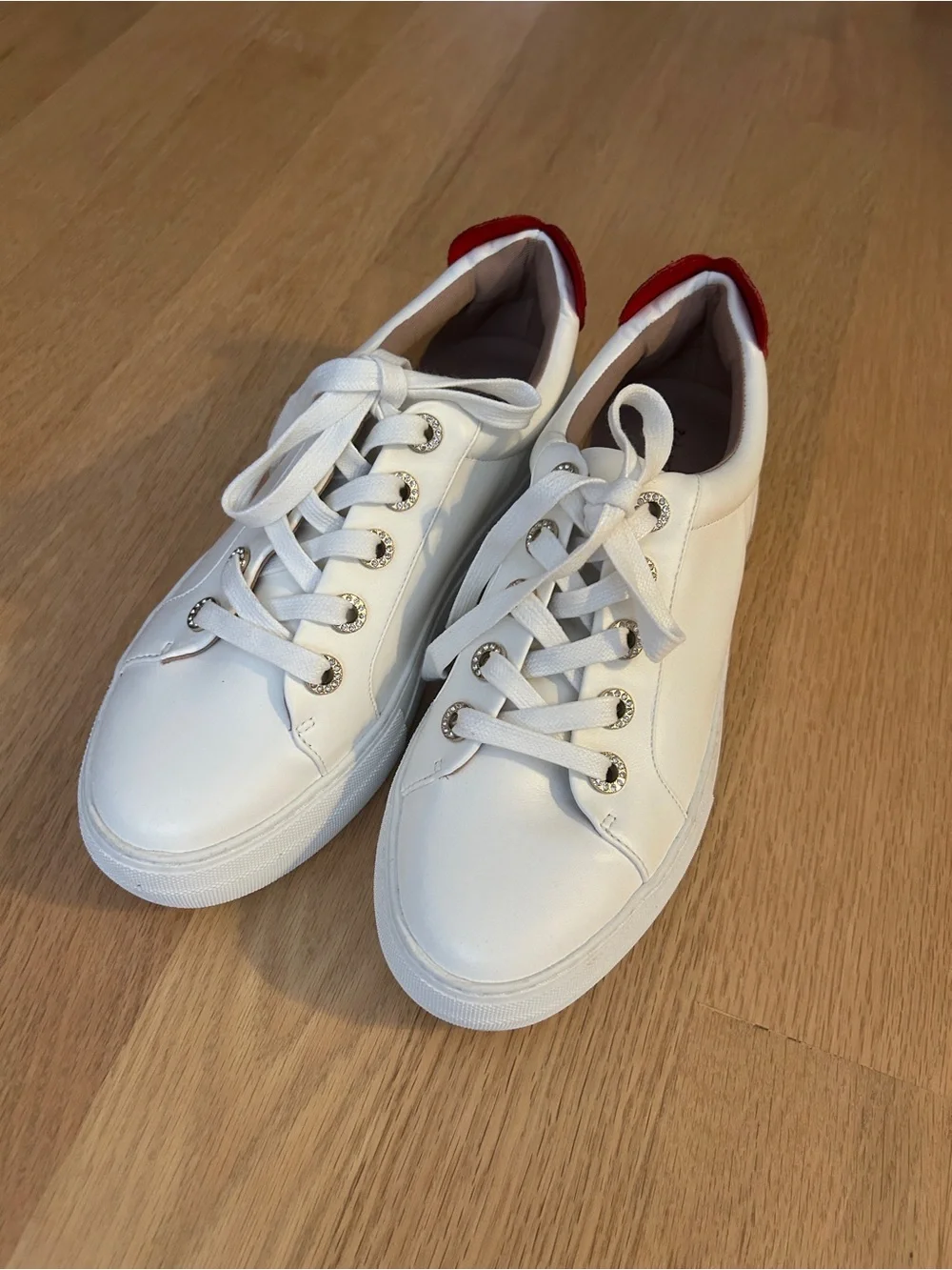 Betsey Johnson White Sneakers with Red Heart Accent